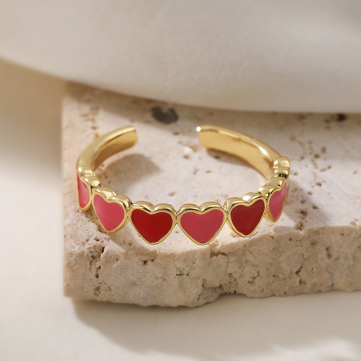Minimalist 18K Gold Plated Brass Drip Oil Heart Geometric Open Ring for Women