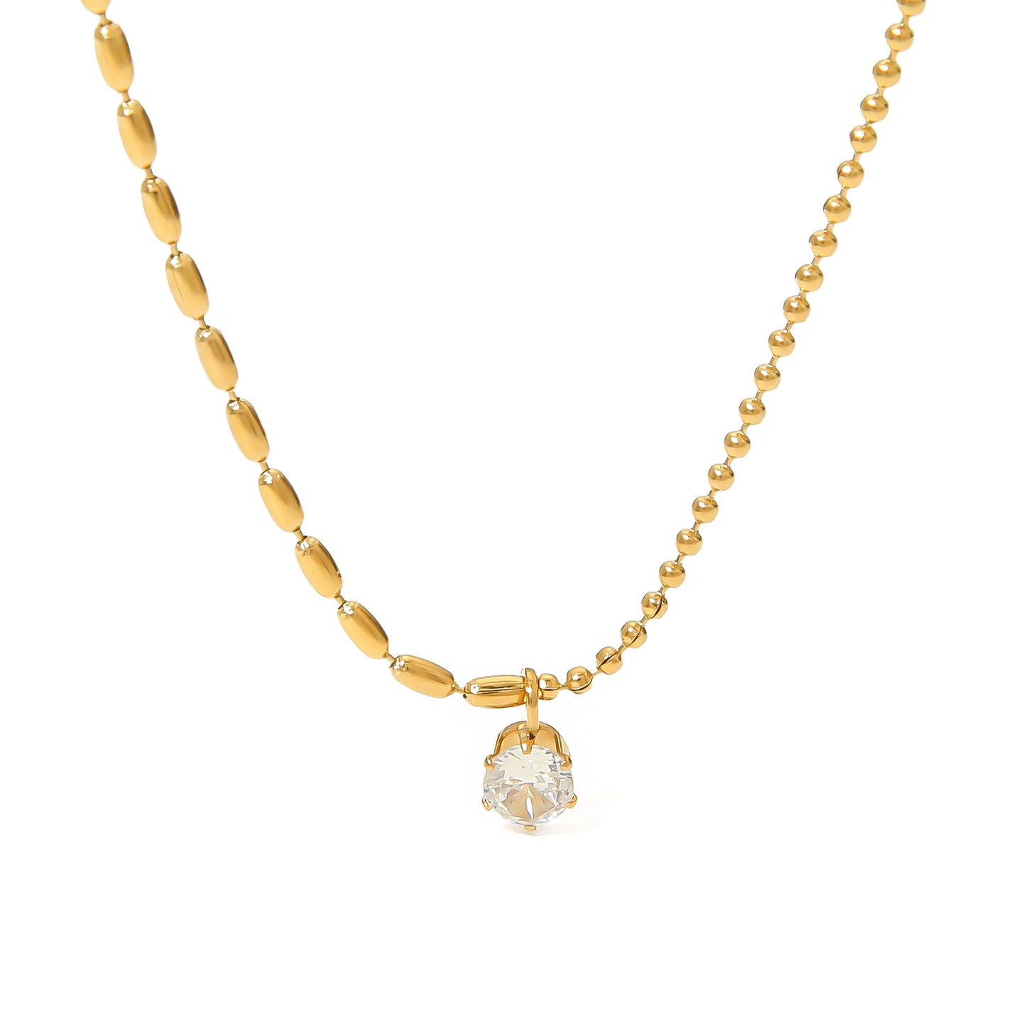 Collana con Pendente Geometrico Minimalista da Donna in Acciaio Inossidabile con Placcatura in Oro 18K e Accenti di Zirconi a Sei Griffe