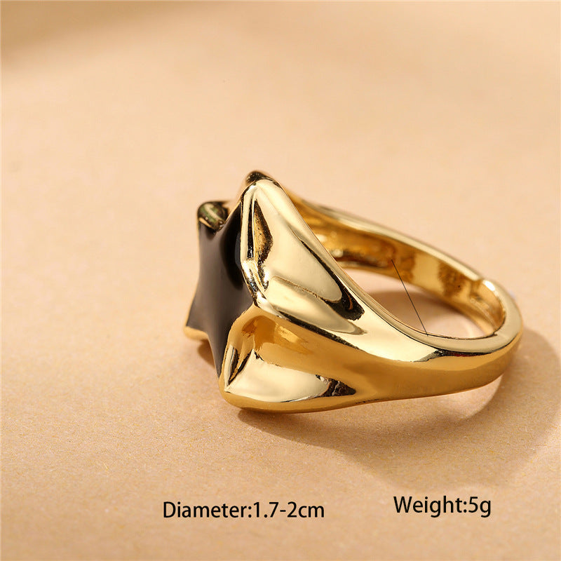 18K Gold Plated Brass Drip Oil Star Geometric Open Ring for Women
