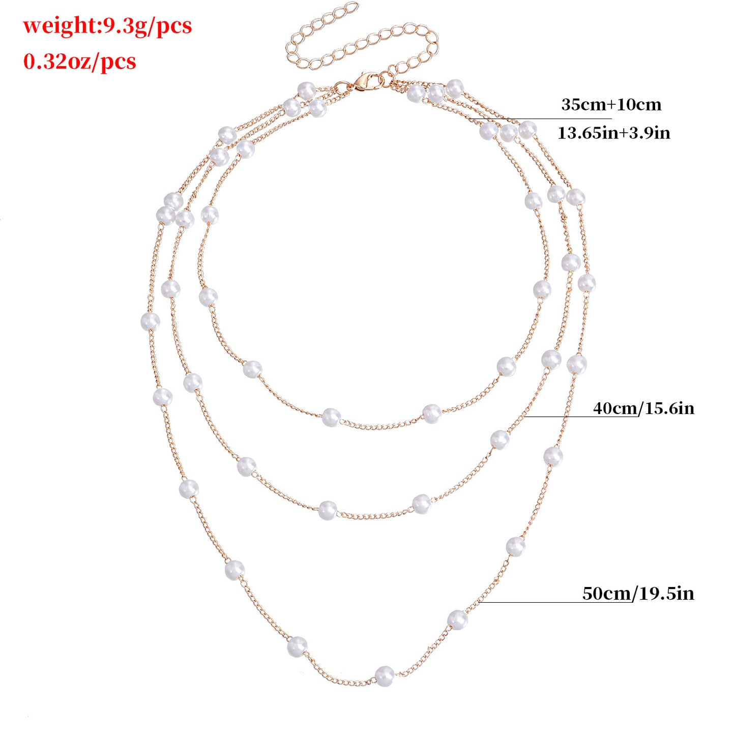 Minimalist Geometric Alloy Pendant Necklace for Women with Plated Finish and Multi-Layer Pearl Chain