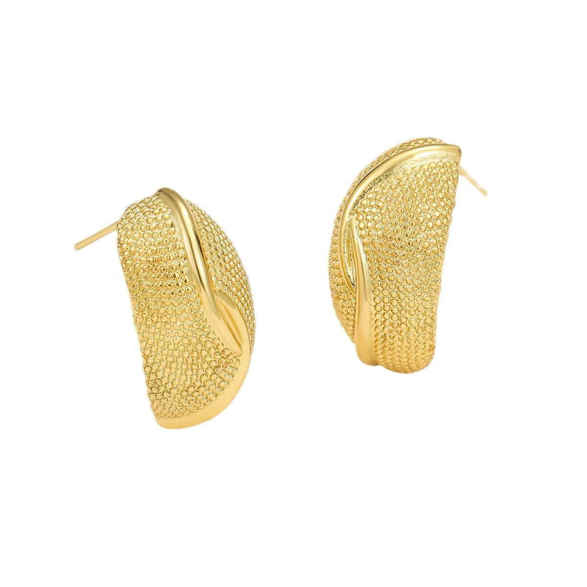 Pendientes geométricos minimalistas de acero inoxidable chapados en forma de arco y líneas texturizadas para mujer