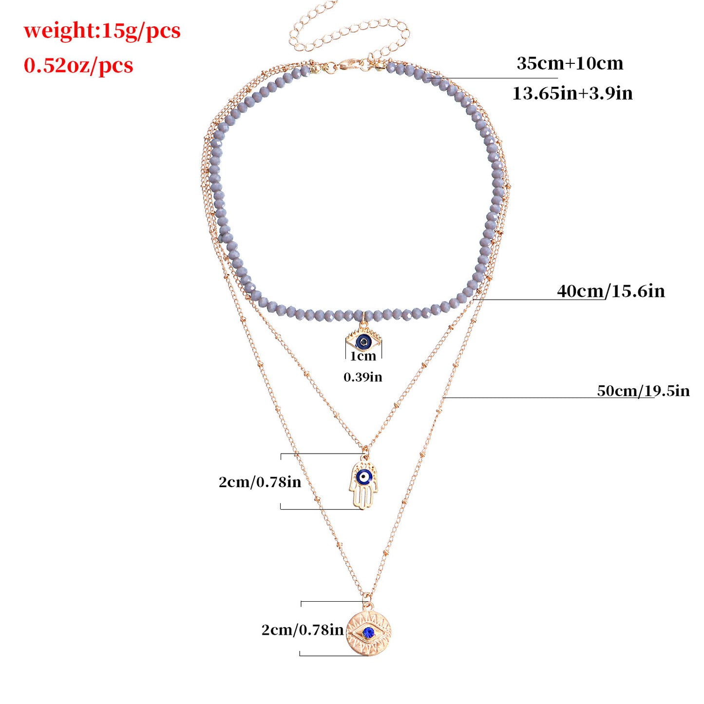 Geometric Blue Evil Eye Pendant Necklace with Rhinestone Inlay and Gold Plated Alloy for Women