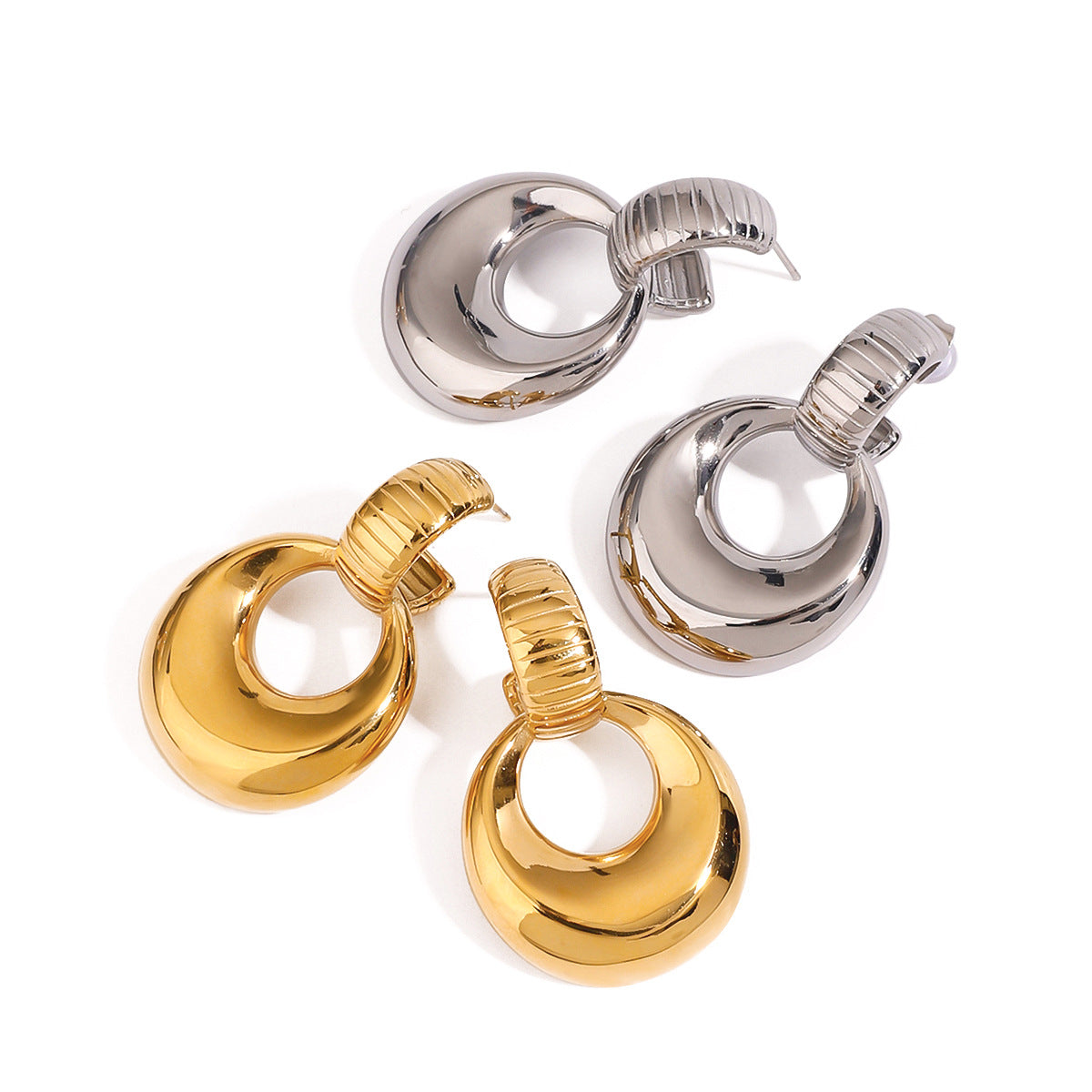 Aretes geométricos de acero inoxidable con acabado enchapado para mujer, joyería minimalista y a la moda