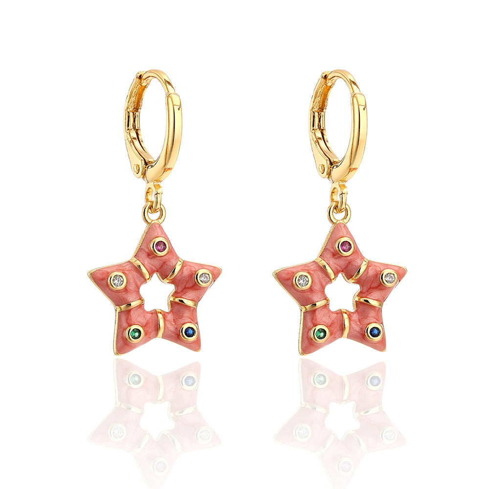 Orecchini geometrici in stile bohémien da donna in rame con placcatura in oro 18K e zirconi smaltati
