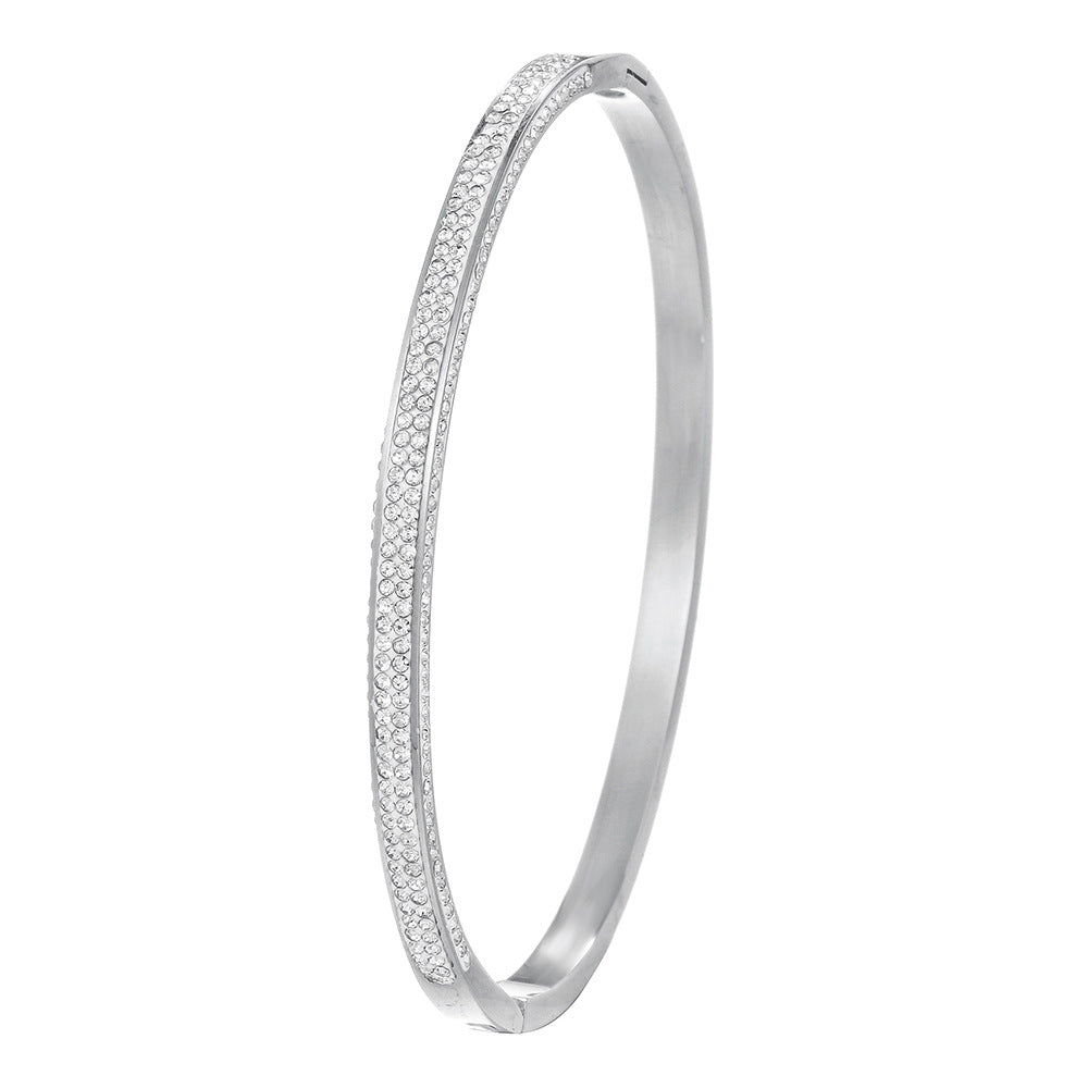 Geometric Round Rhinestone Inlaid Plated Titanium Steel Bracelet for Women and Men