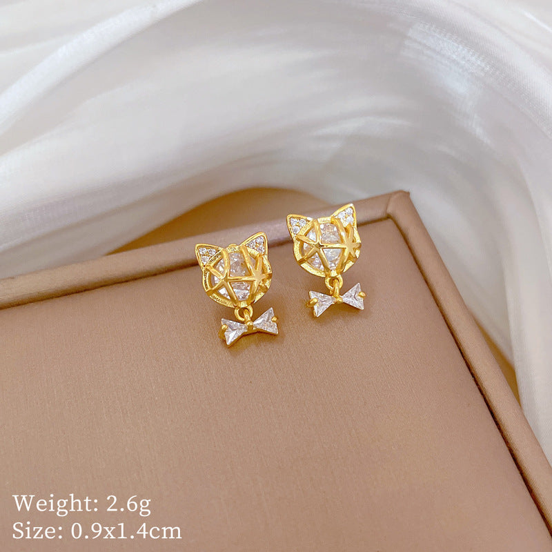 Sweet Elegant Geometric Rhinestone Plated Titanium Steel Necklace and Earring Set for Women