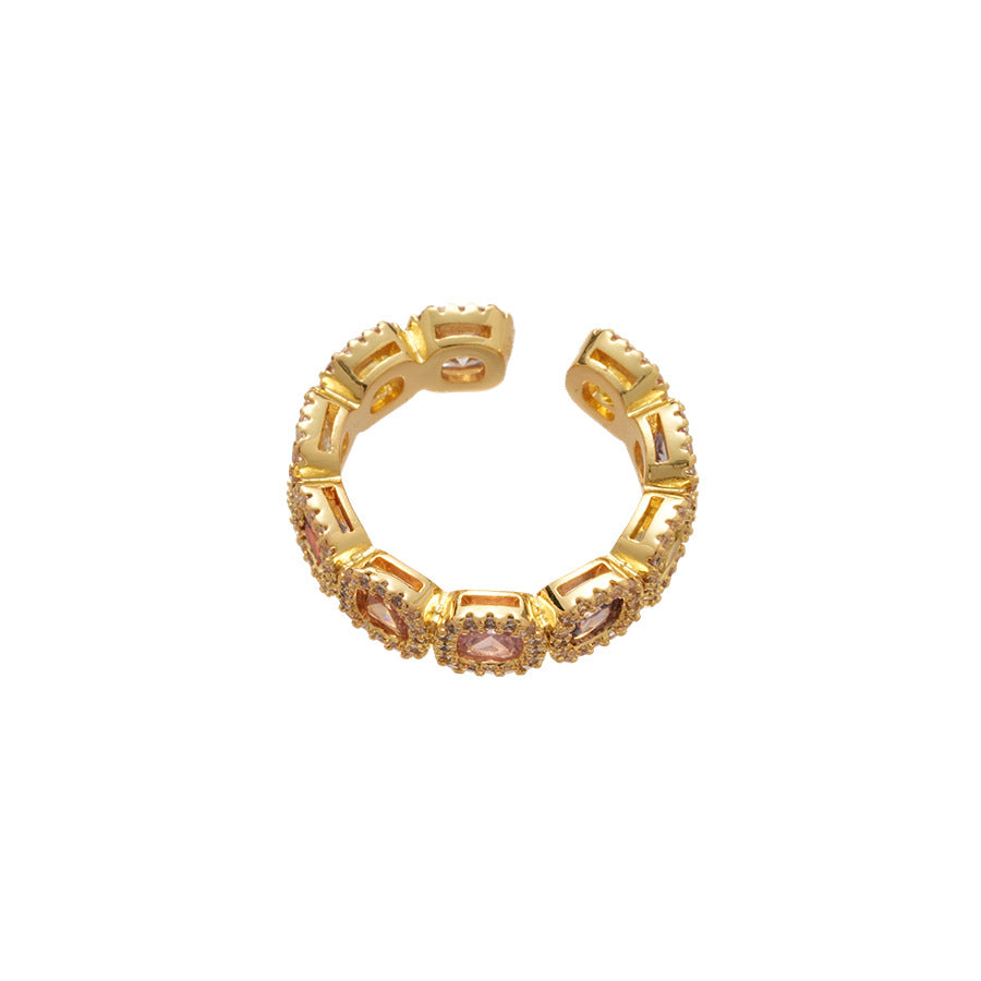 Anillo de Cobre Bañado en Oro, Geométrico Minimalista, de Cuatro Lados, con Incrustaciones de Zirconia para Mujer, Uso Diario, Estilo Lujoso, Banda para el Dedo Índice