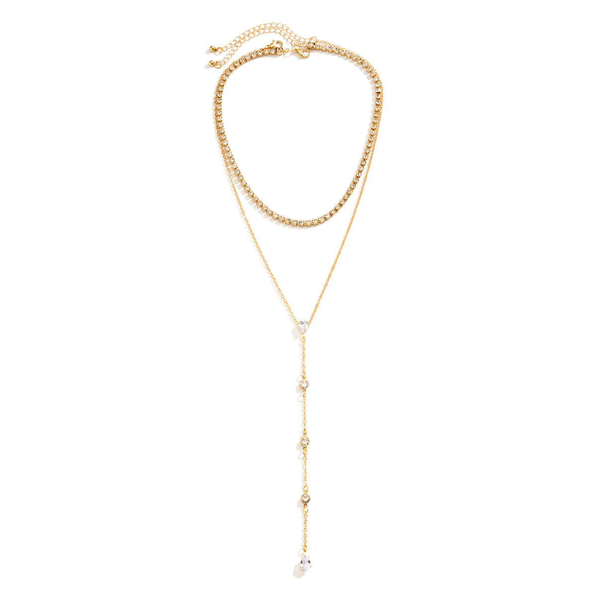 Minimalist Elegant Geometric Alloy Necklace with Cubic Zirconia Inlay Plated Cable Chain Tassel Y-Shape Back Chain for Women