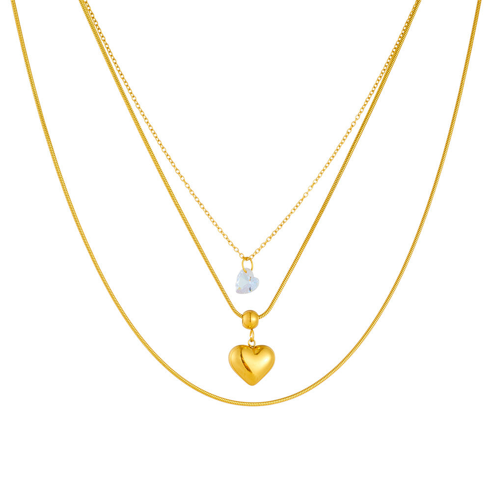 Minimalist Elegant Gold Plated Stainless Steel Heart Pendant Snake Chain Necklace for Women
