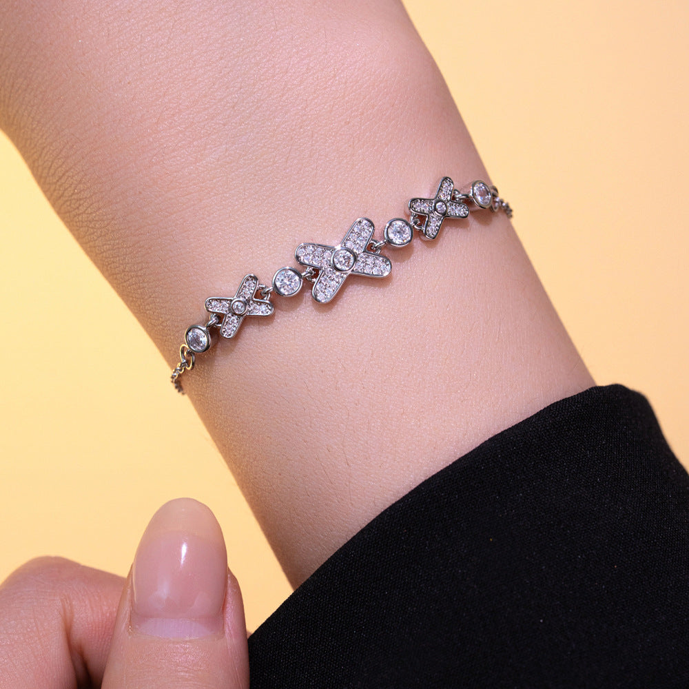 Minimalist Luxury Titanium Steel Bracelet with Rhinestone Inlay and Letter Design for Women