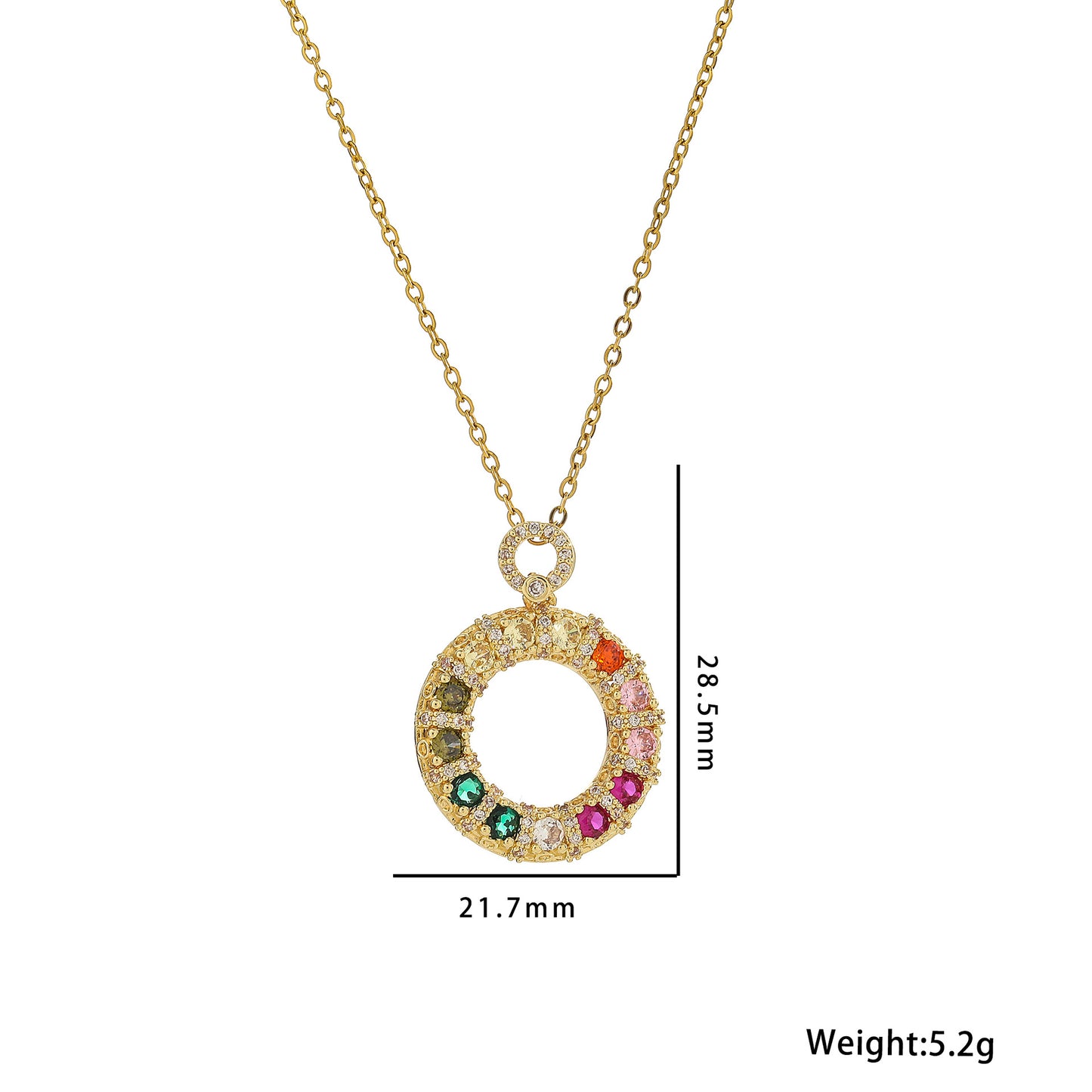 Minimalist Geometric Donut Pendant Necklace for Women in Titanium Steel with Colorful Zircon Inlay and Polished Finish