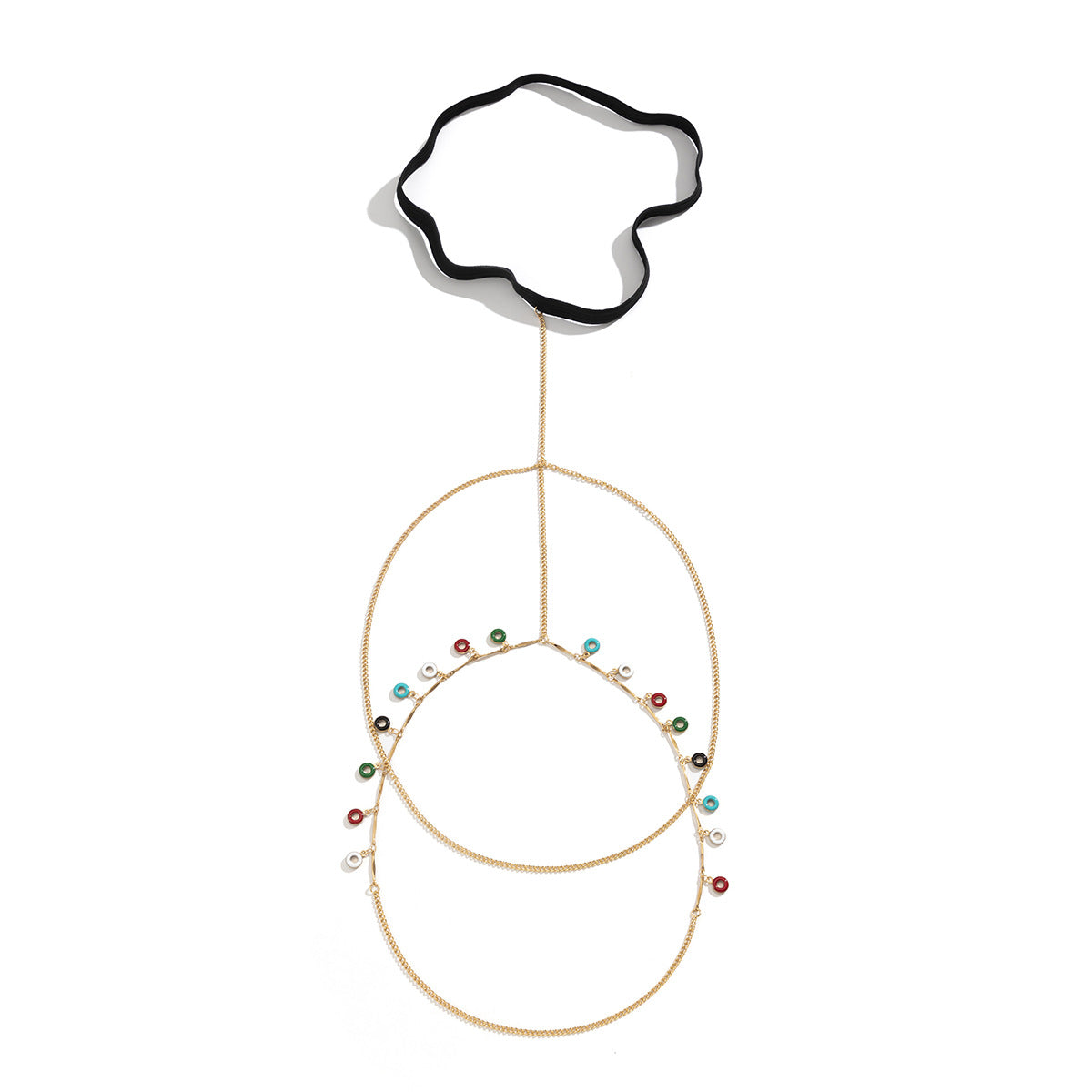 Minimalist Geometric Alloy Anklet for Women with Double-Layer Chains and Fringe Detail