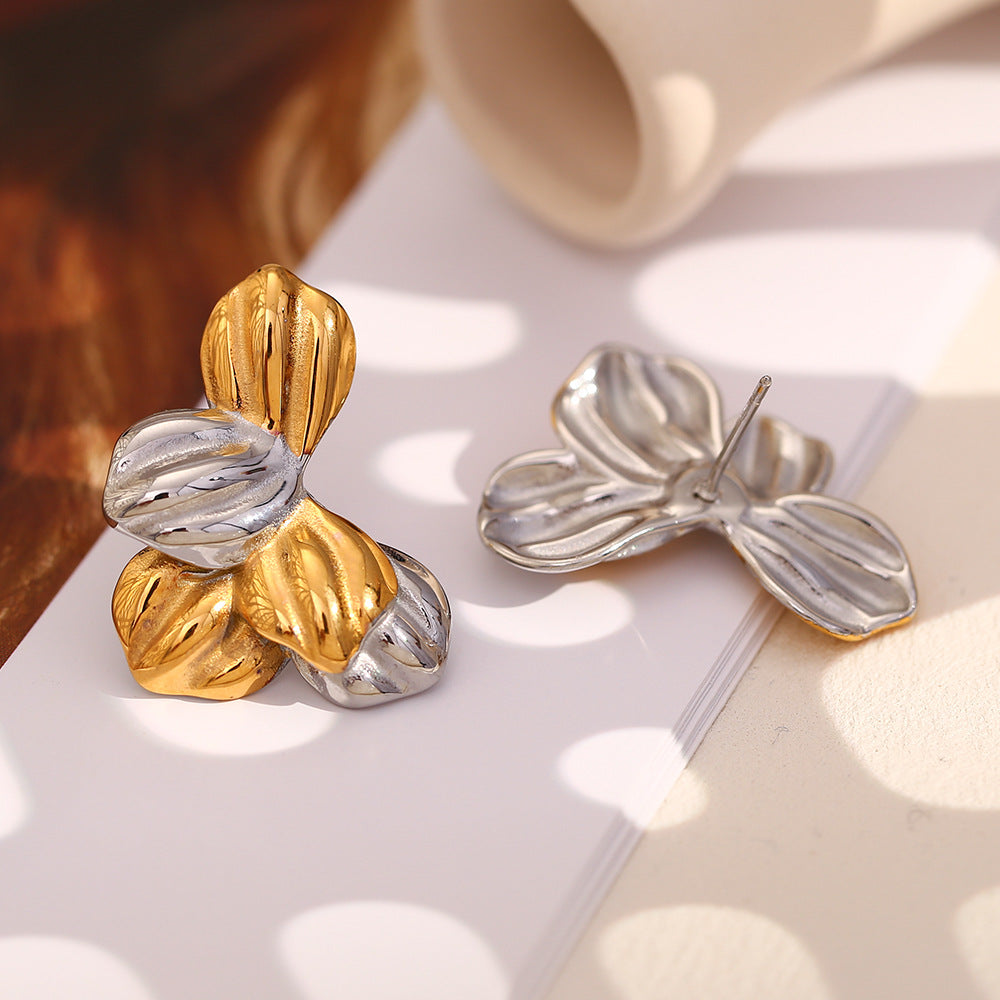 Orecchini da donna in acciaio inossidabile placcati oro 18 carati a forma di foglia, alla moda e minimalisti