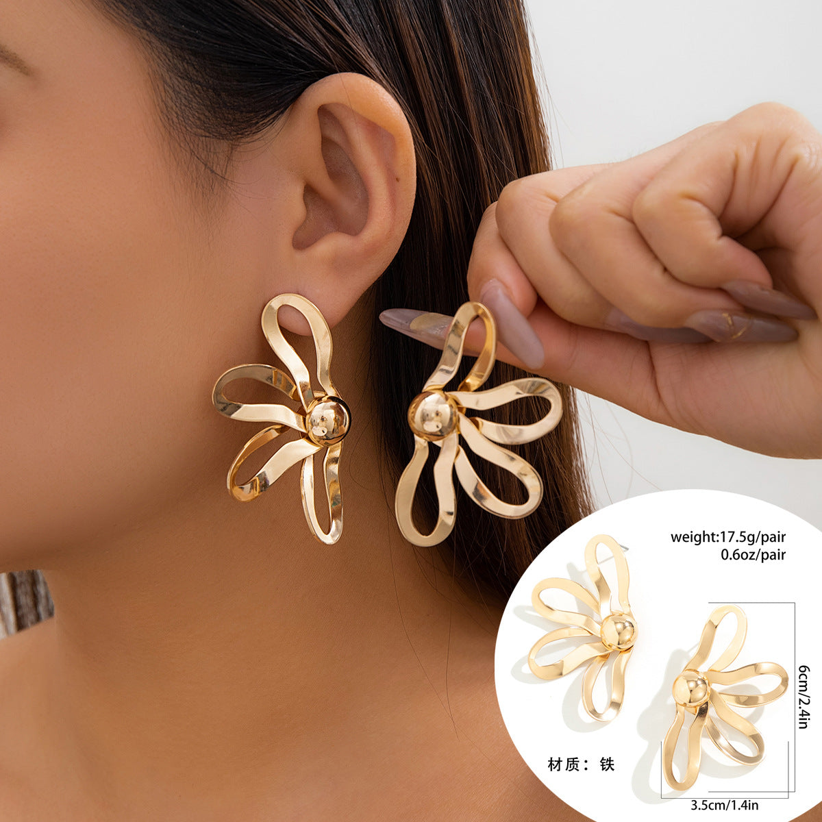 Vintage-Inspired Geometric Pearl-Style Rhinestone-Embellished Floral Sunburst Earrings for Women