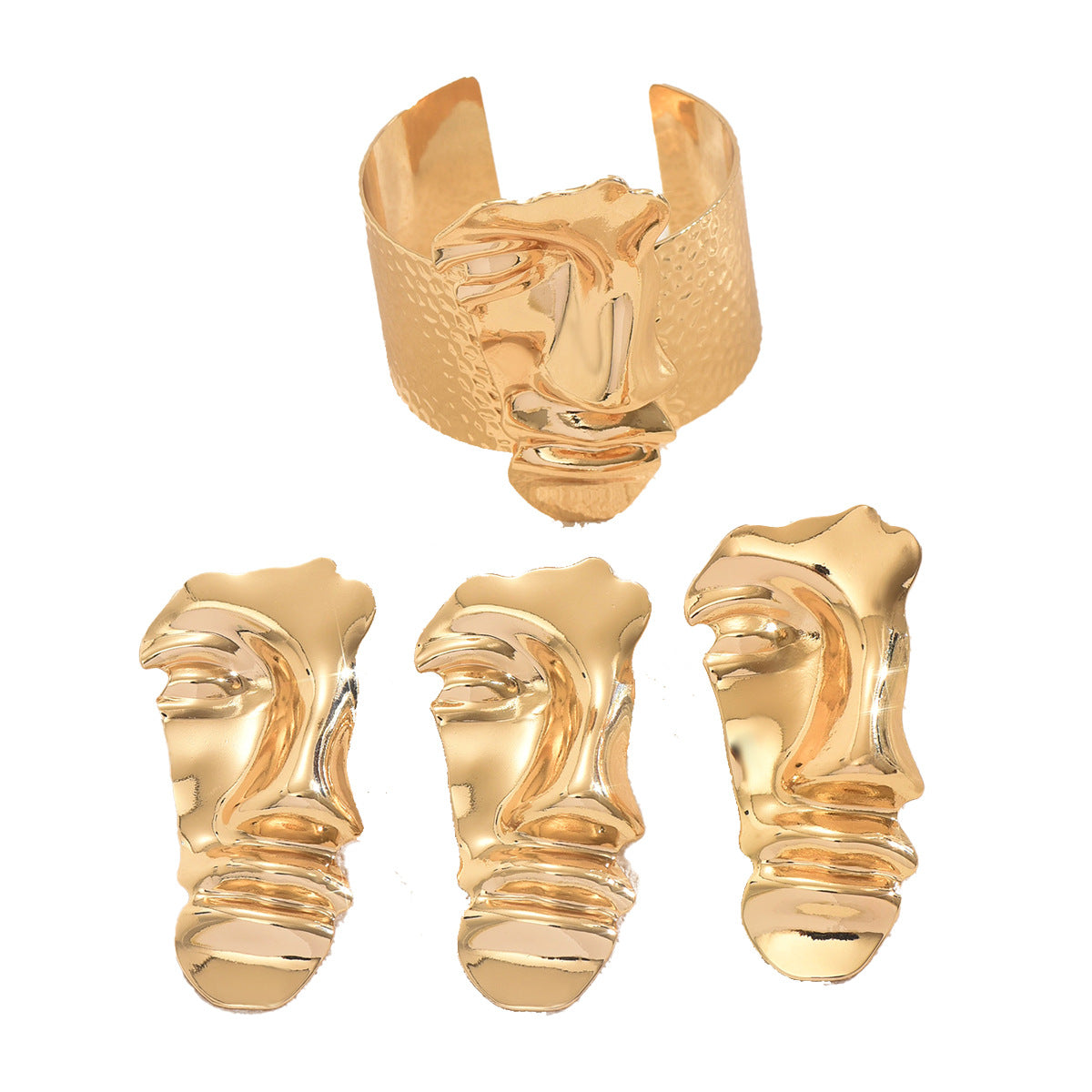 Orecchini, Anello e Bracciale in Lega da Donna con Design a Faccia Espressiva alla Moda, Motivo Geometrico e Finitura Galvanica