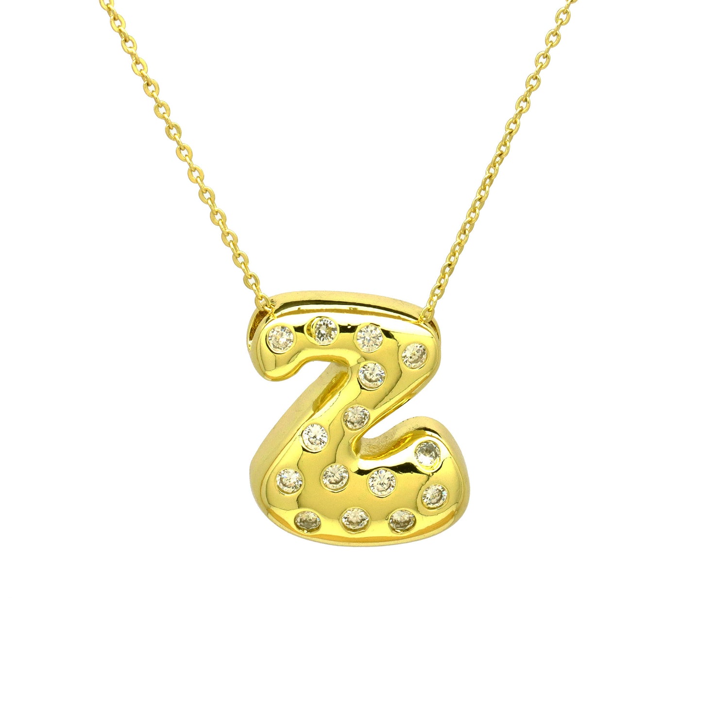 Sweet Plated Brass Letter Pendant Necklace with Cubic Zirconia Inlay for Women