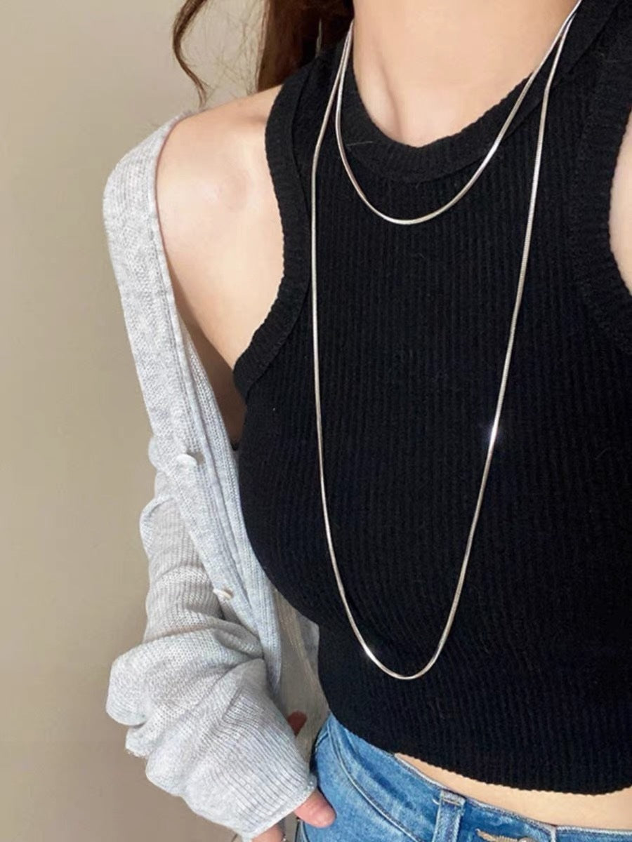 Minimalist Snake Chain Necklace for Women and Men in Titanium Steel with Plated Finish