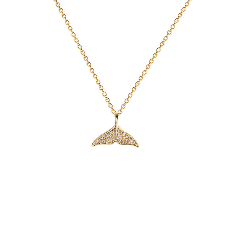 Luxury Mermaid Tail Pendant Necklace for Women with Full Rhinestone Inlay in Titanium Steel with Plated Finish