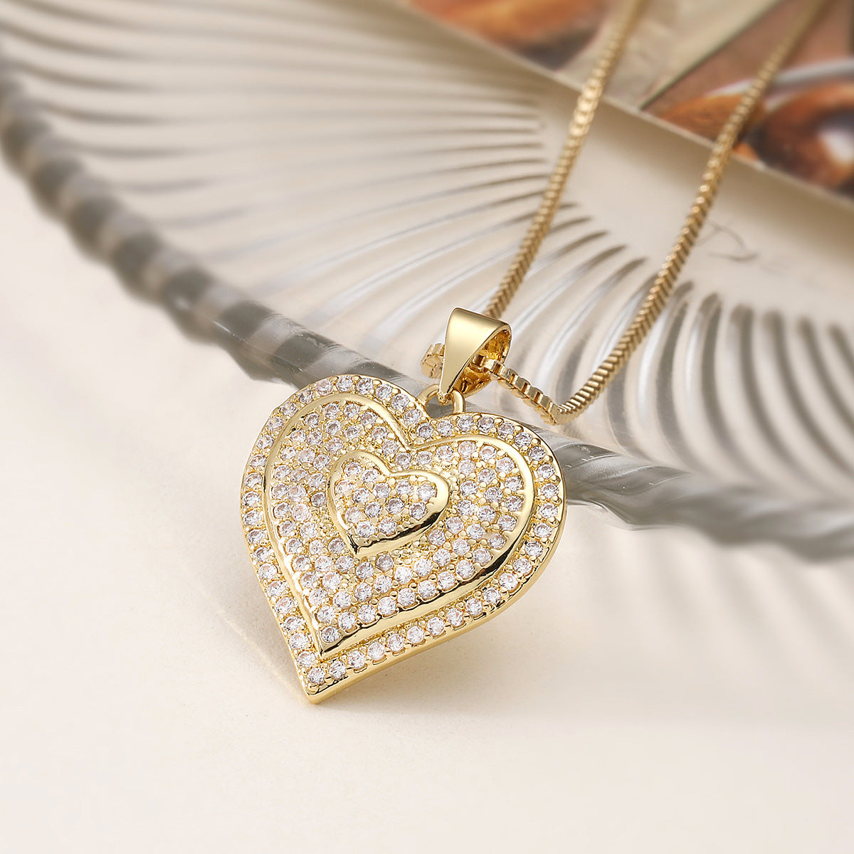 Minimalist Gold Plated Brass Heart Necklace with Cubic Zirconia for Women