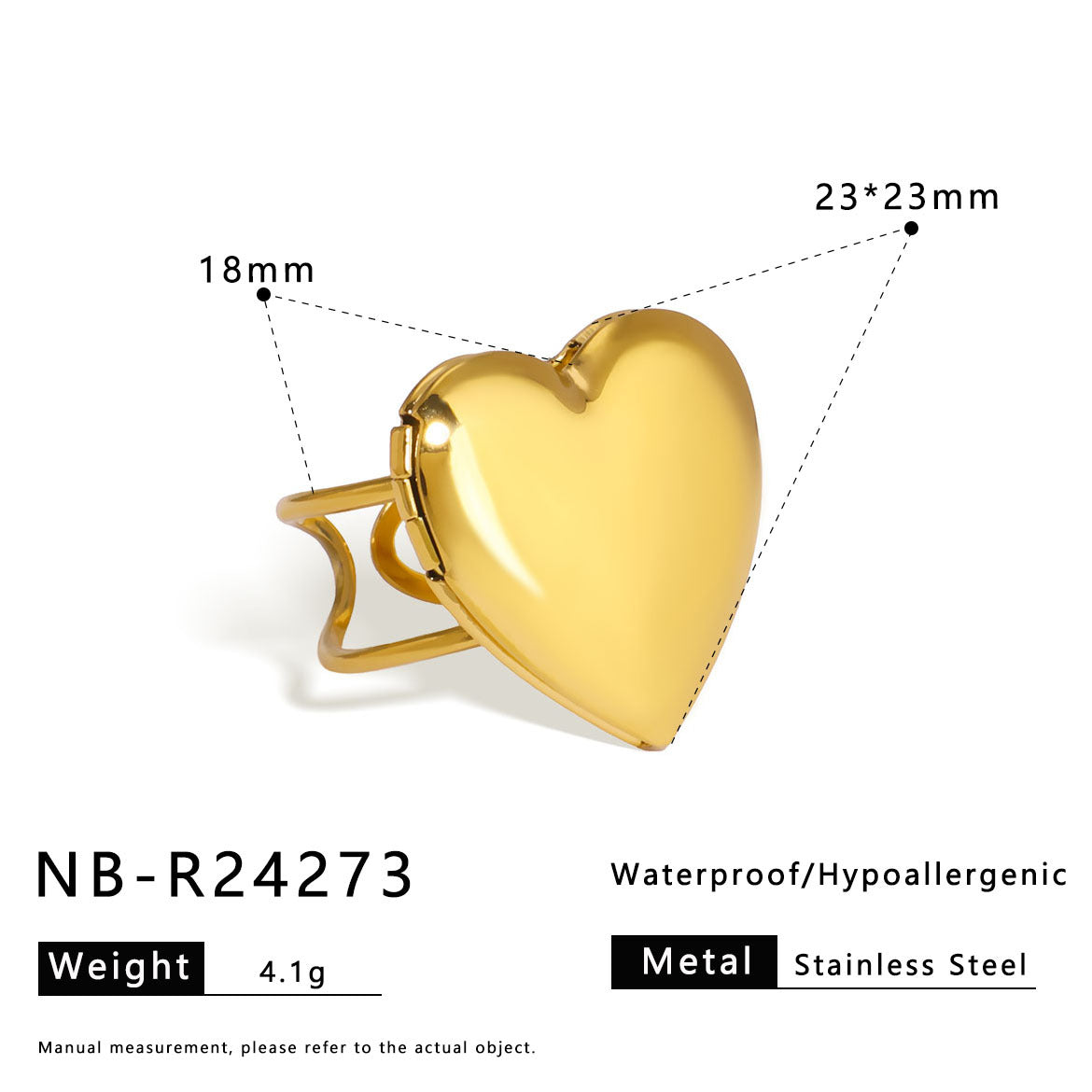 Geometric Heart Shaped Titanium Steel Plated Locket Ring DIY Photo Charm Bar Open Adjustable Unisex