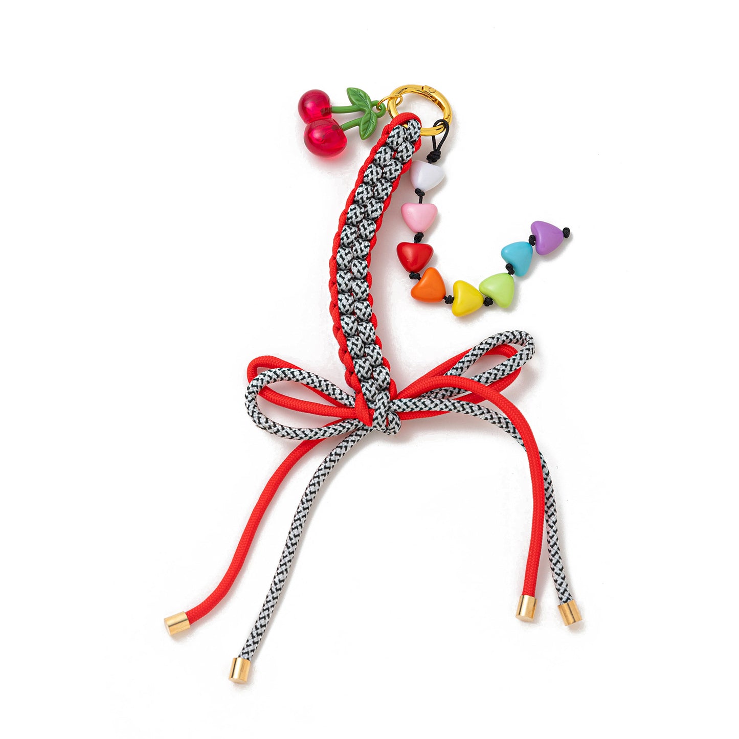 Minimalist Colorful Dopamine Alloy Crochet Keychain with Heart Teardrop Bow and Cherry Pendant
