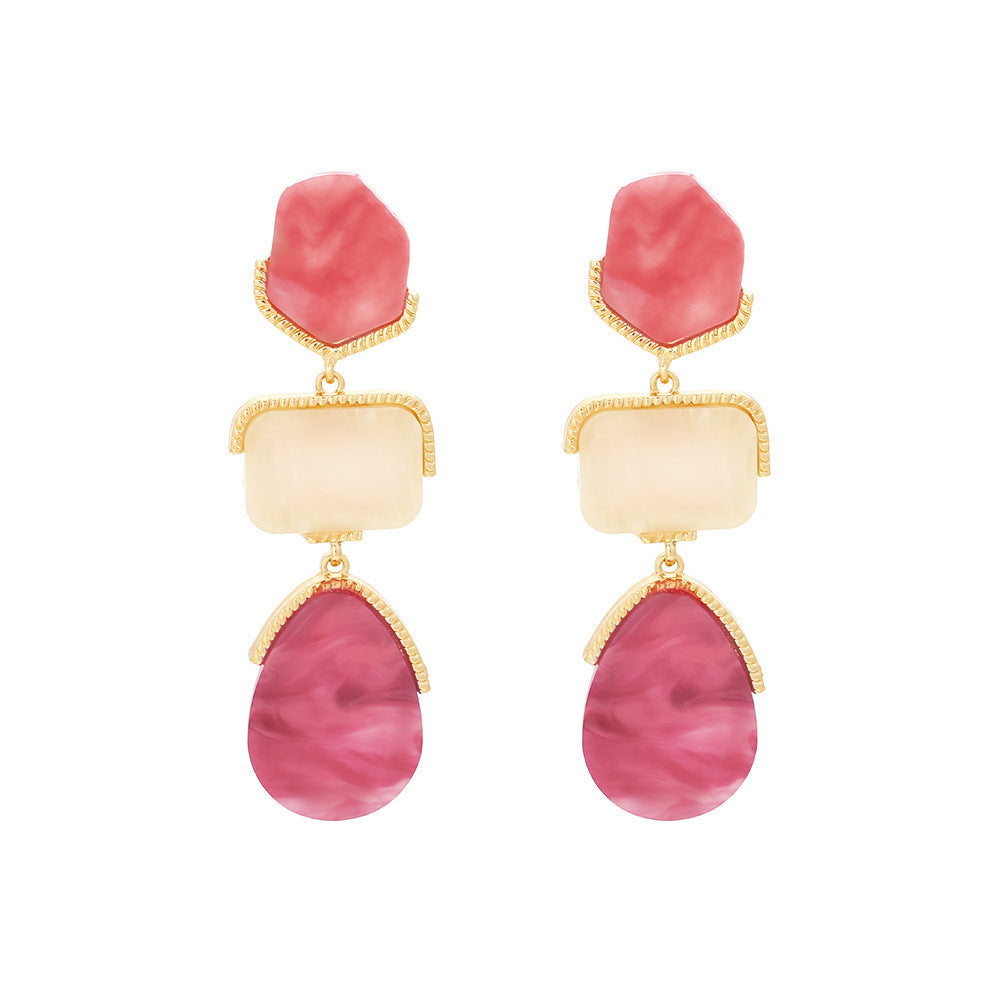Pendientes colgantes minimalistas geométricos de aleación de acrílico y resina para mujer con postes de acero inoxidable chapado