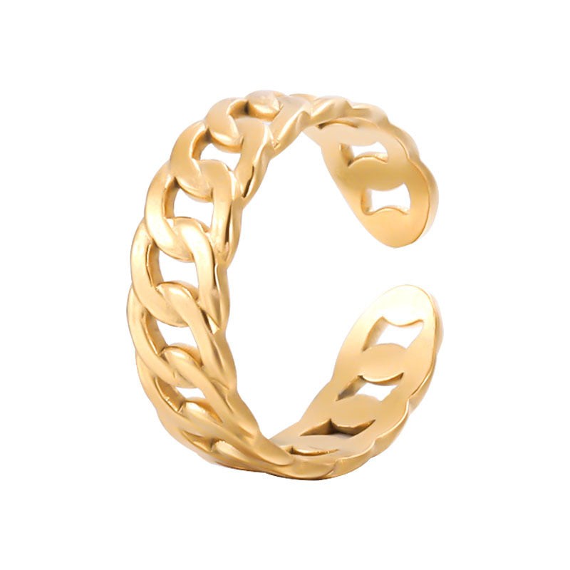 Elegant Minimalist Titanium Steel Adjustable Open Ring for Women with Chain Design and Electroplated Finish