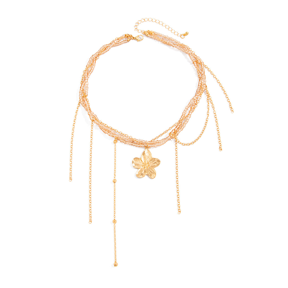 Luxury Floral Zinc Alloy Plated Pendant Necklace with Seed Bead Chain for Women