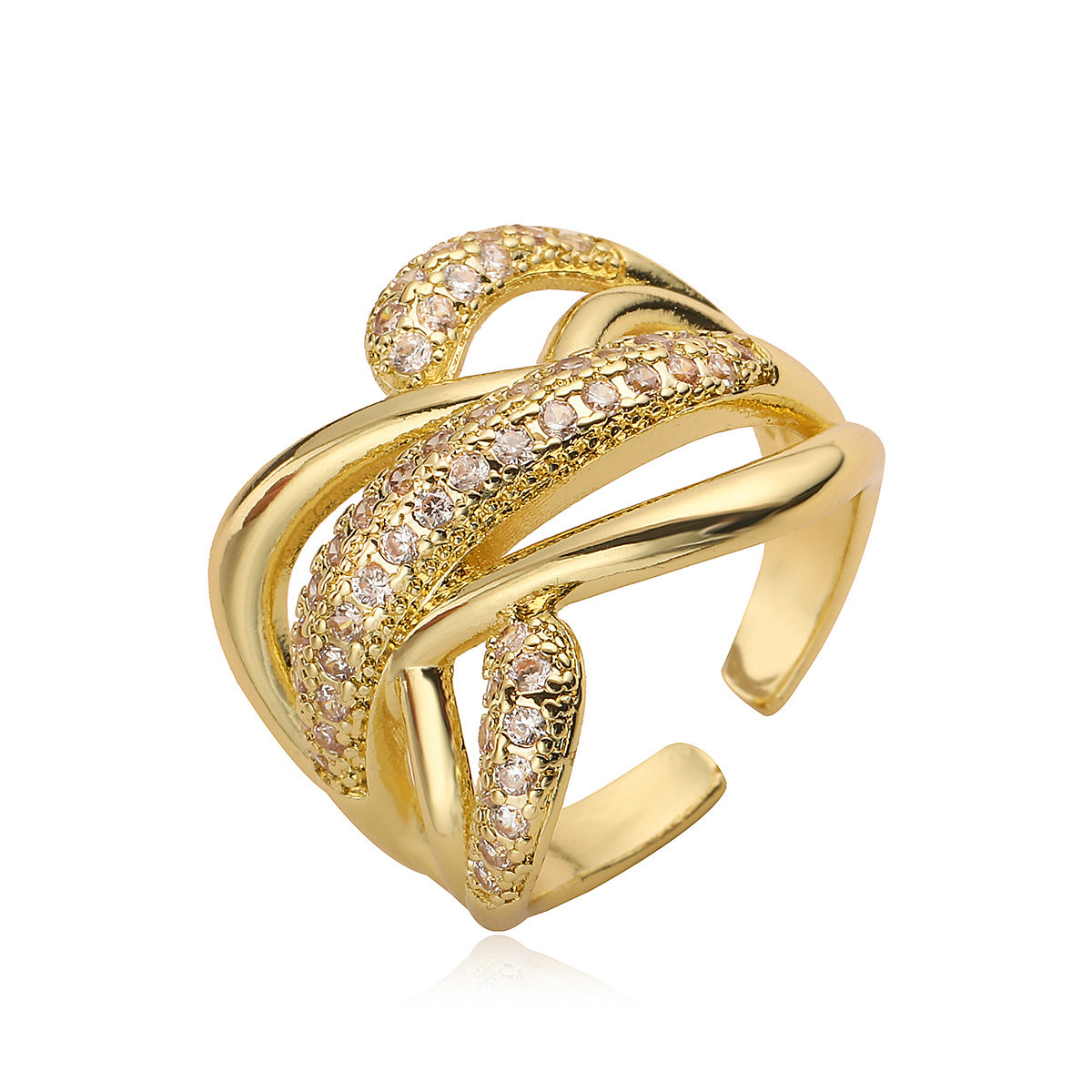 Anello da donna irregolare geometrico in rame placcato oro 18 carati con intarsio di zirconi
