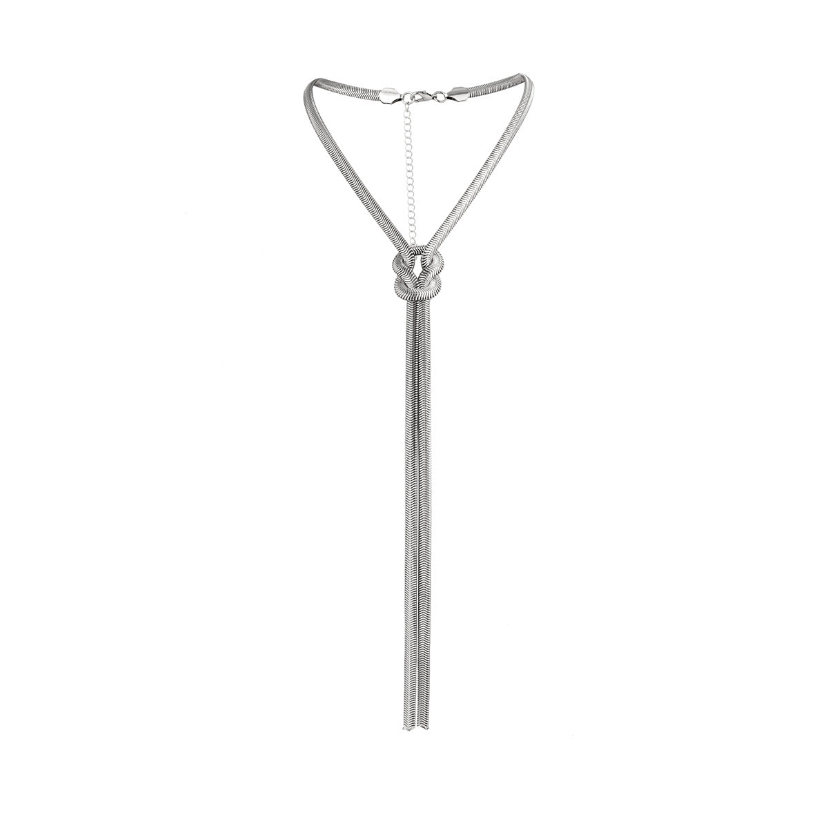 Collana Pendente Geometrica Minimalista a Y in Metallo da Donna con Catena Snake e Dettaglio Nappa