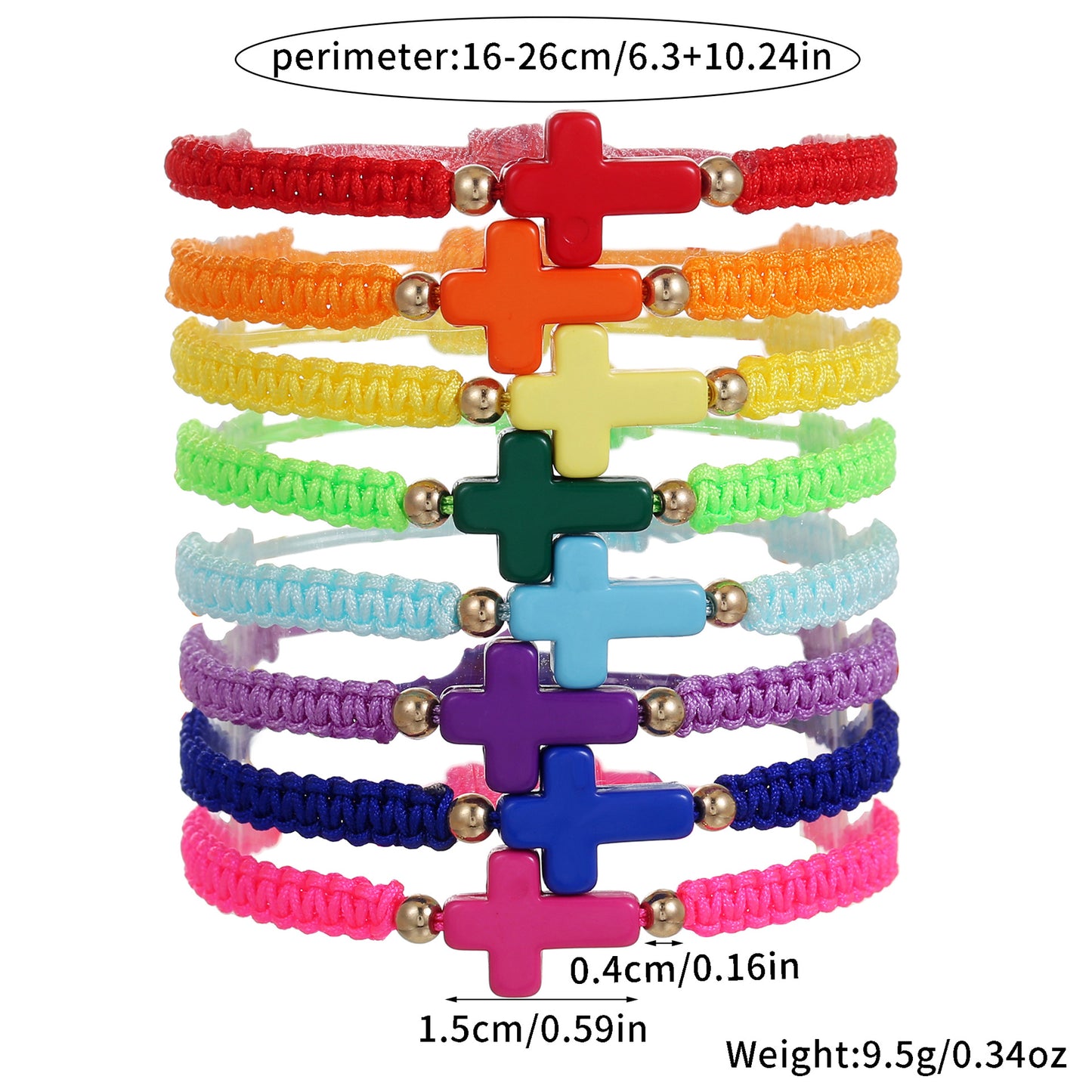 Bohemian Colorful Woven Rope Cross Bracelet Adjustable Acrylic Geometric Handmade Jewelry for Unisex