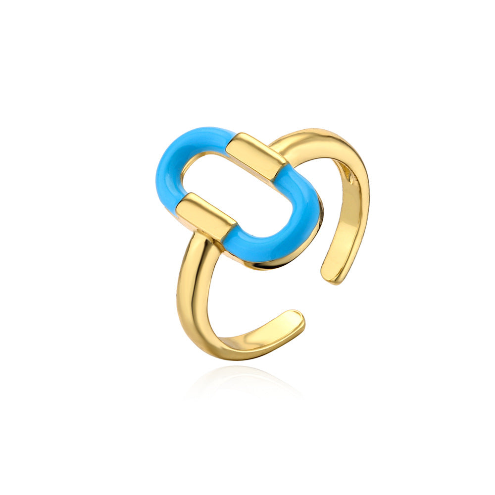 Geometric Drip Oil Micro-inlay Brass Ring for Women