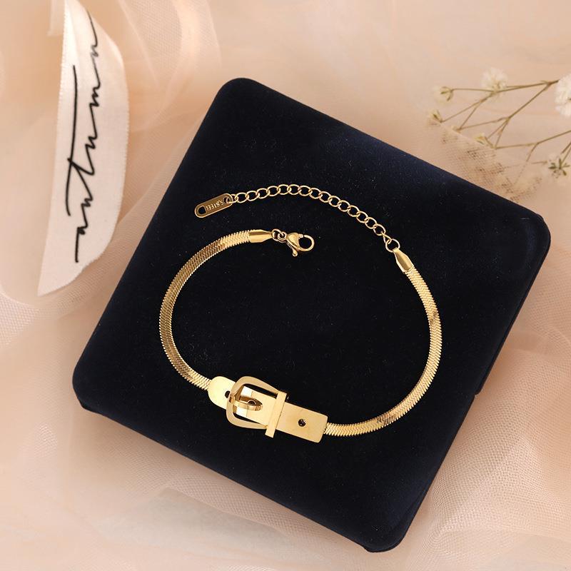 Minimalist Geometric Stainless Steel Pendant Necklace with Titanium Steel Accents on Snake Chain for Women
