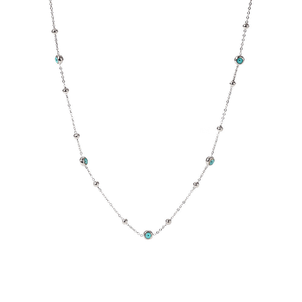 Collana con Pendente Geometrico Minimalista da Donna in Acciaio Inossidabile con Placcatura in Oro 18K e Perline Turchesi