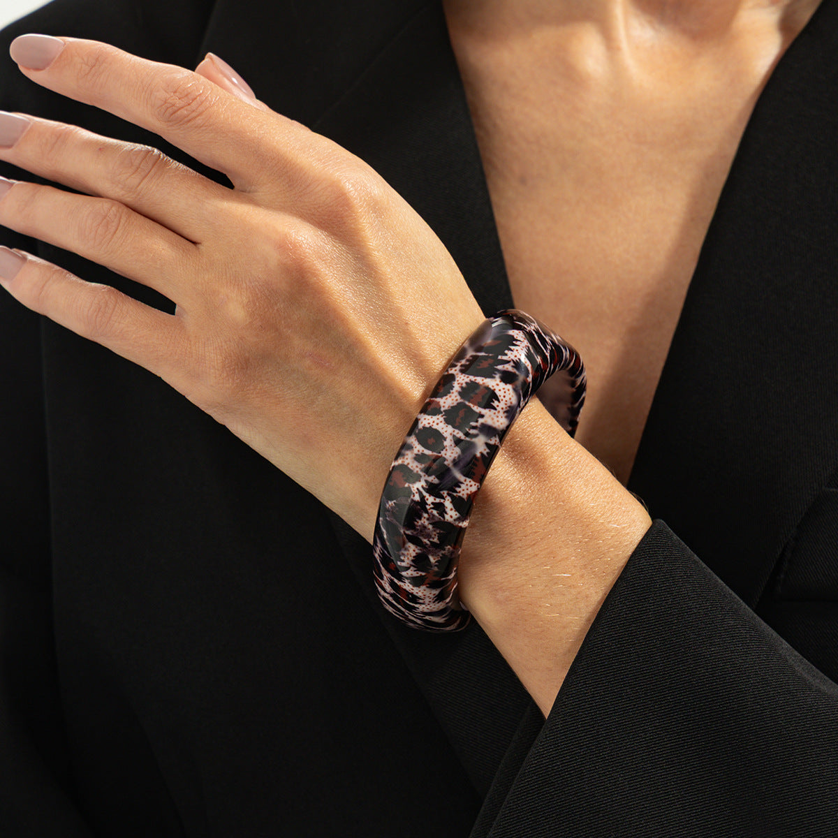 Vintage Leopard Print Striped Geometric Resin Bracelet