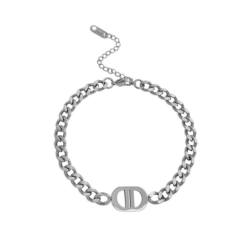 Minimalist Geometric Titanium Steel Bracelet with Electroplating Finish for Women, Luxury Style Fashion Accessory