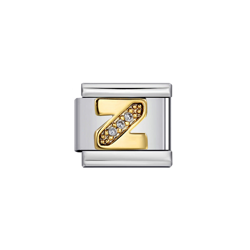 Gold Plated Stainless Steel Letter Charm Bar Bracelet DIY Modular Detachable Unisex