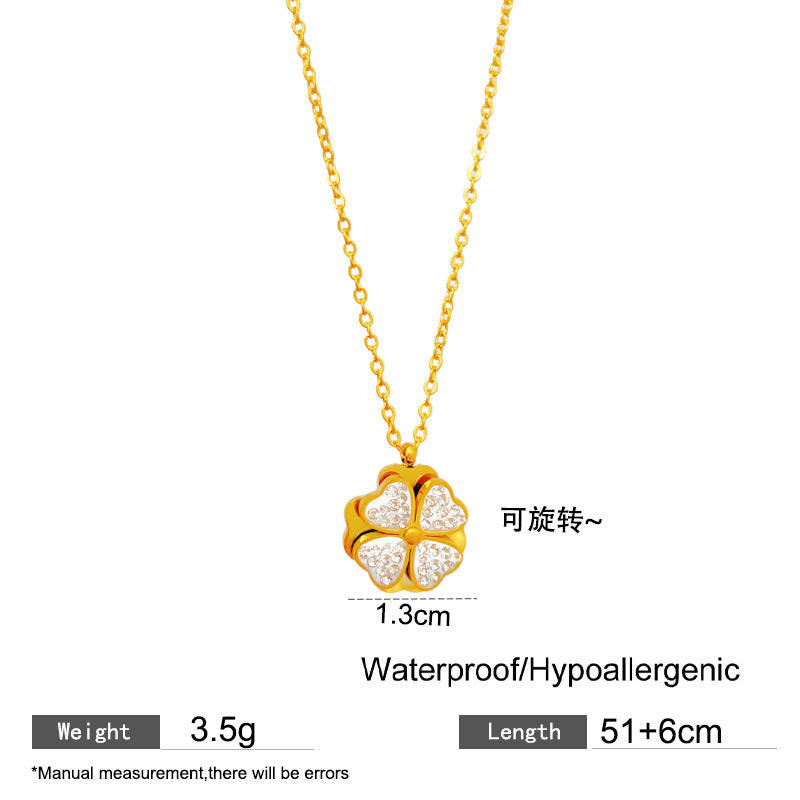 Vintage Geometric Titanium Steel Plated Necklace with Rotating Cubic Zirconia Pendant for Unisex