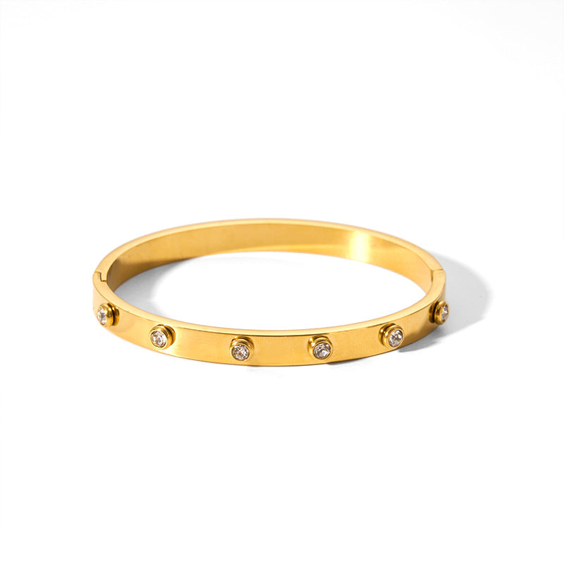 Bracciale da donna minimalista geometrico con strass e placcatura in oro 18 carati in acciaio inossidabile