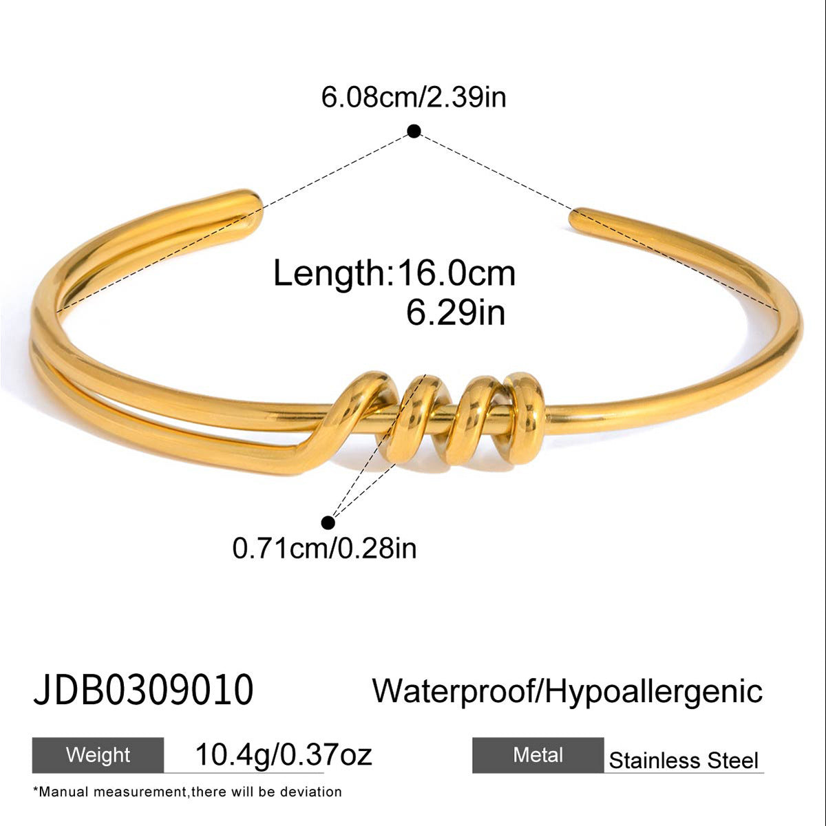 Pulsera de puño abierto geométrica lineal de moda de acero inoxidable chapado en oro de 18 quilates para mujer