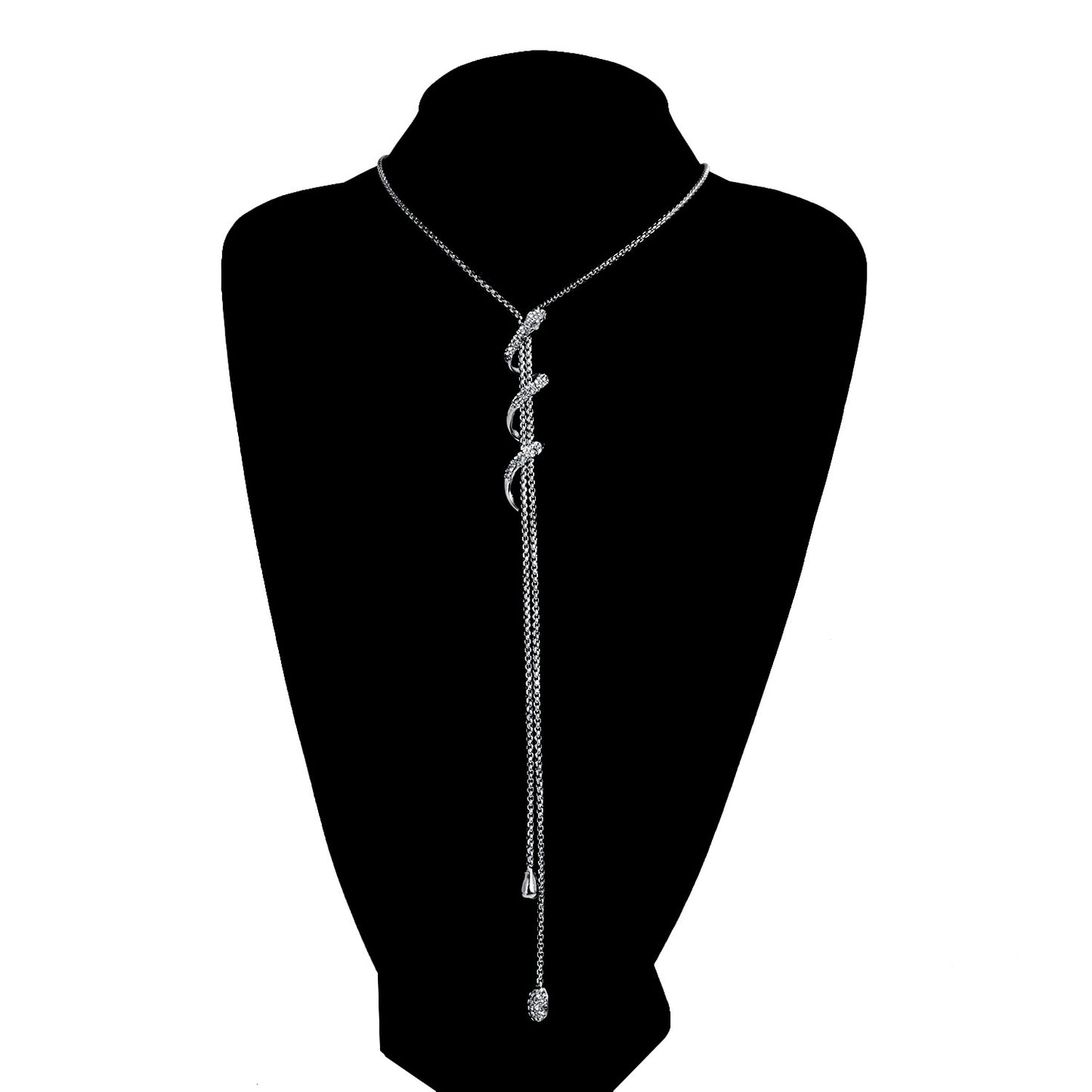 Sexy Rhinestone Inlaid Geometric Snake Pendant Alloy Plated Long Necklace for Women