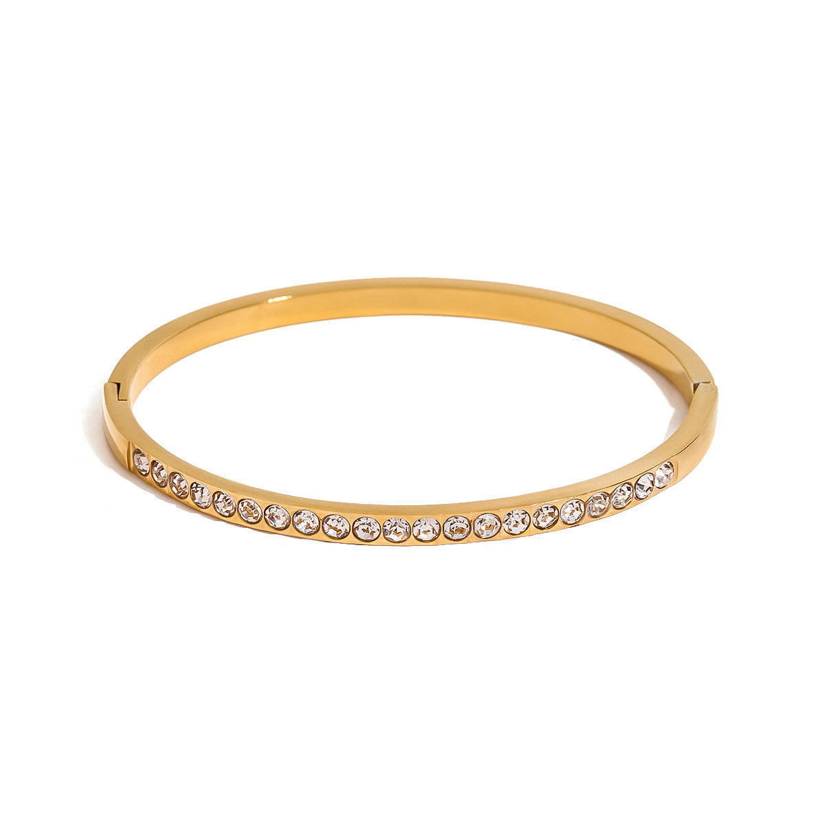 Bracciale rigido in acciaio inossidabile con strass geometrici minimalisti e finitura placcata per donna