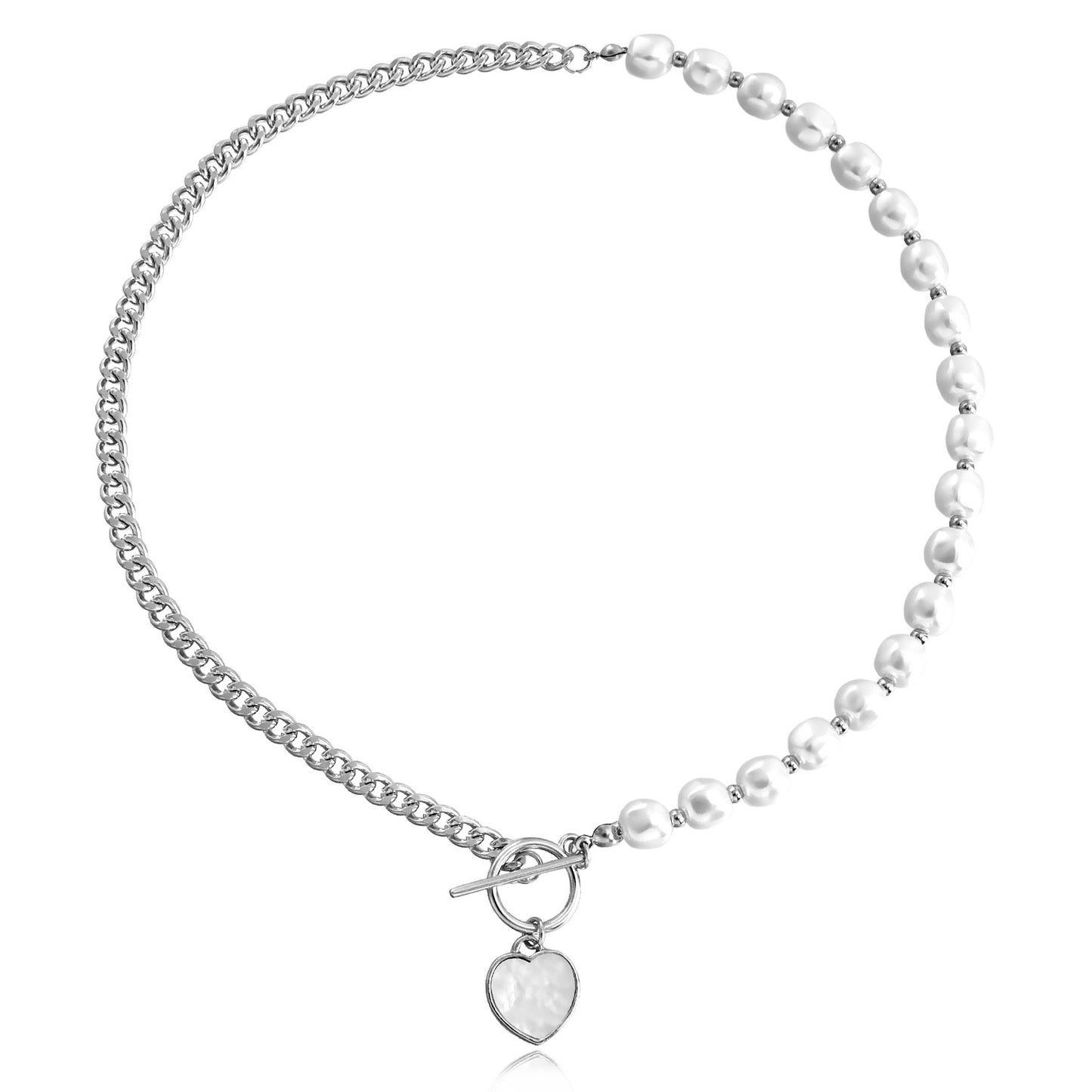 Elegante collana a pendente minimalista a forma di cuore in lega con perline in madreperla e finitura placcata da donna
