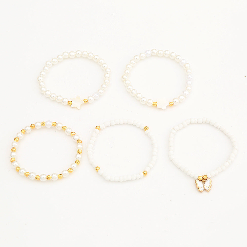 Bracciale a farfalla smaltato fatto a mano per bambine con perline di vetro con motivo floreale, set di gioielli per bambini stile principessa