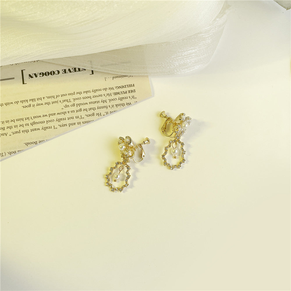 Vintage Elegant 925 Sterling Silver Bow Pearl Rhinestone Plated Alloy Drop Earrings with Tassel