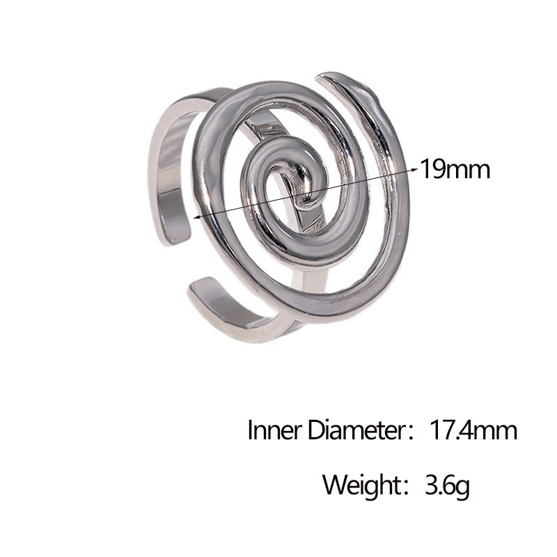 Minimalist Geometric Spiral Design Stainless Steel Ring with 18K Gold Plating for Women