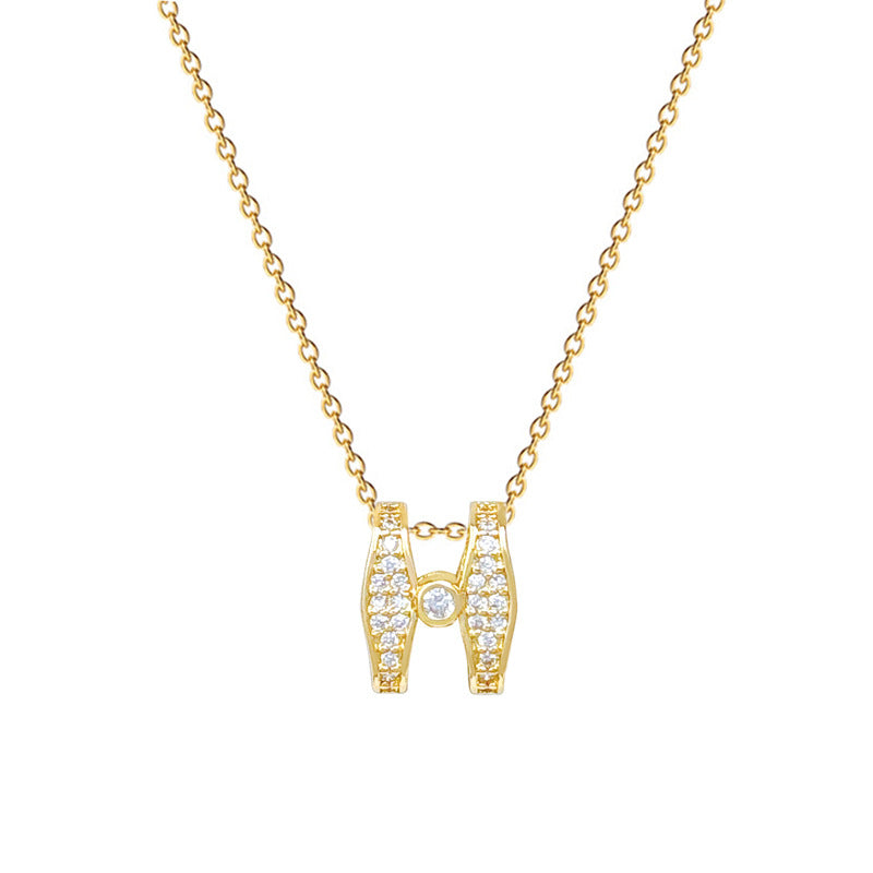 Sweet Rhinestone Full Drip Oil Letter Moon Titanium Steel Necklace for Unisex