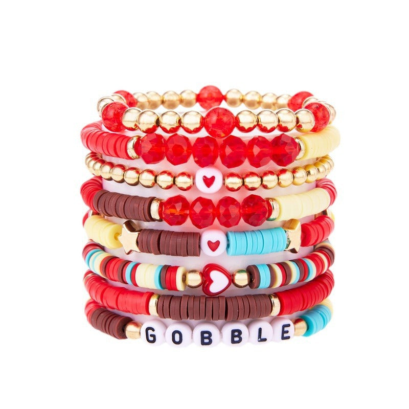 Bohemian Vintage Heart Star Letter Crystal Resin Stretch Bracelet Set Unisex