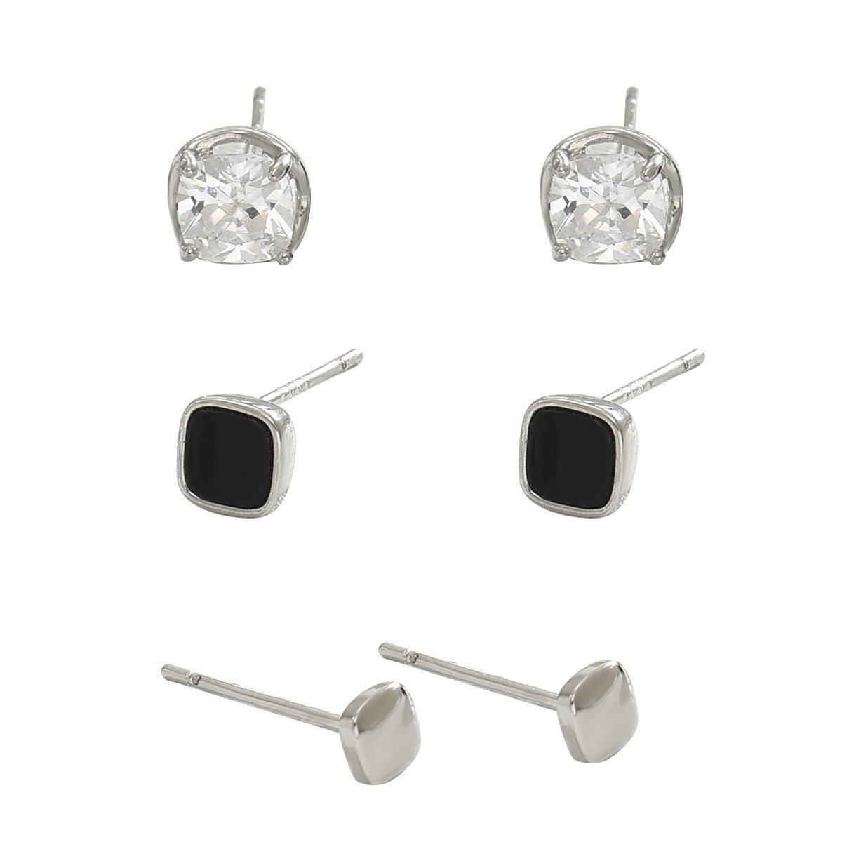 Orecchini a perno geometrici minimalisti in rame con intarsio di zirconi per donna, stile fresco e dolce