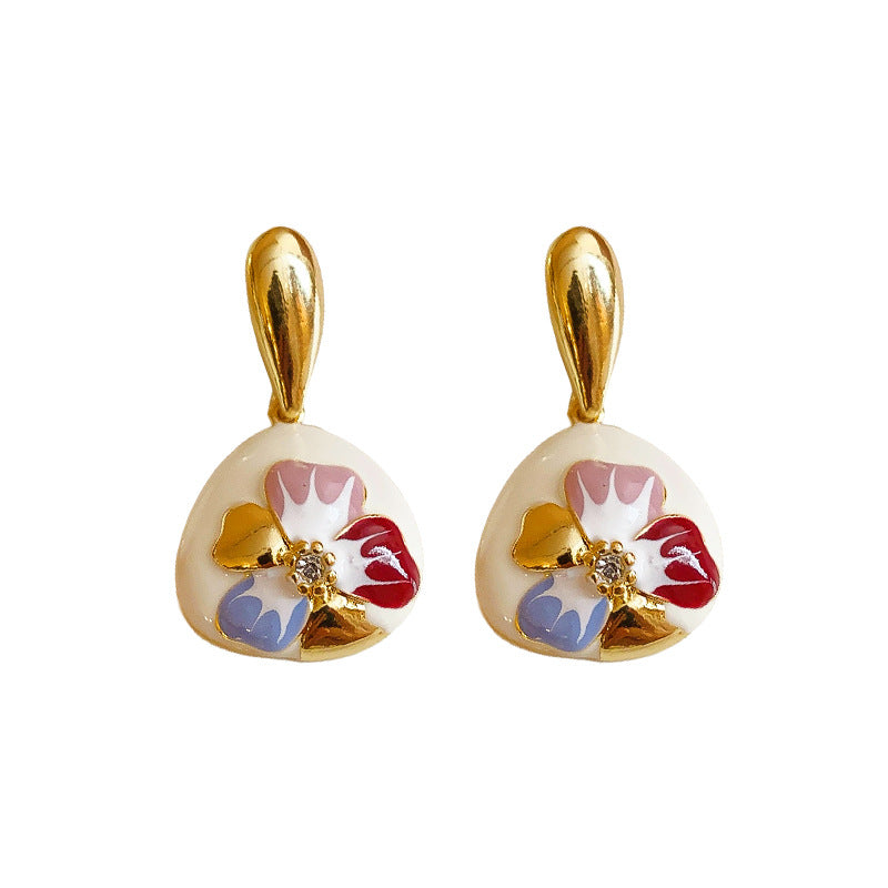 Vintage Floral Geometric Alloy Earrings with Enamel Finish and Steel Posts for Women